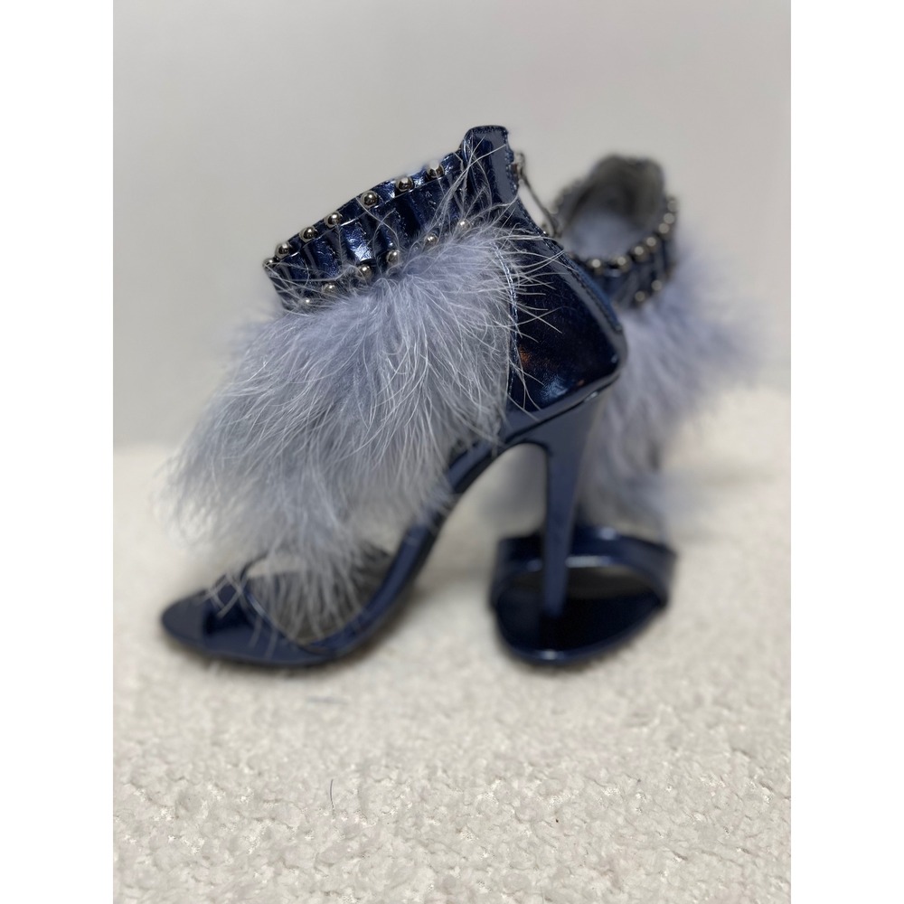 Cape Robbin Feather Heels Metallic Blue Stiletto Ankle Cuff Statement Shoes 6.5